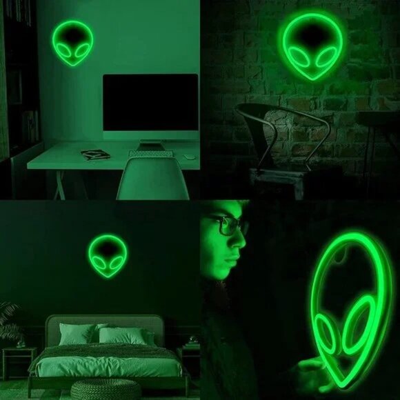 Neon Green Alien ET Space Galaxy Man Cave Girl Gamer Light LED Dorm/Room Decor - Picture 3 of 8